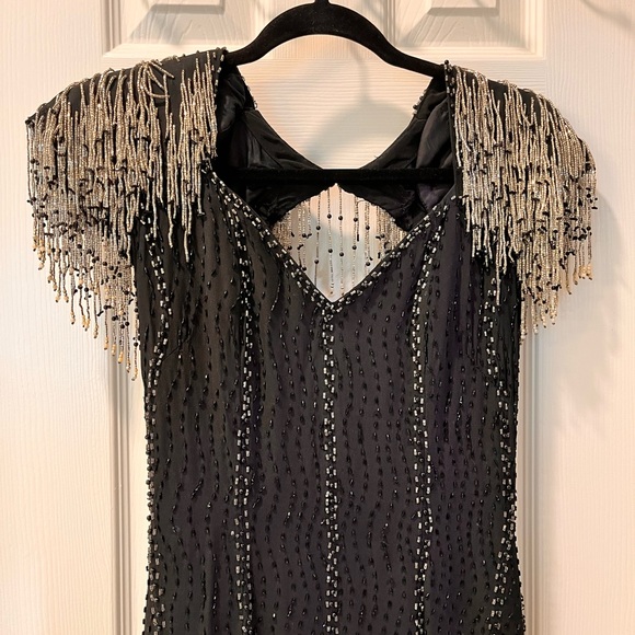 Embellished Vintage Gown, Black with Silver fringe - Picture 2 of 7